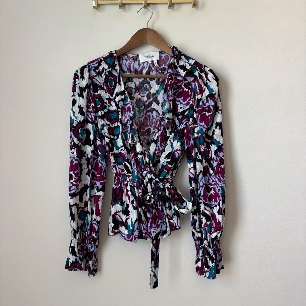 BA&SH Floral French Chic Ruffle Wrap Blouse XS Romantic Boho
